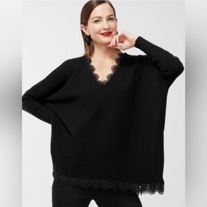 Chico’s Lace Trim V-Neck Black Poncho Kimono